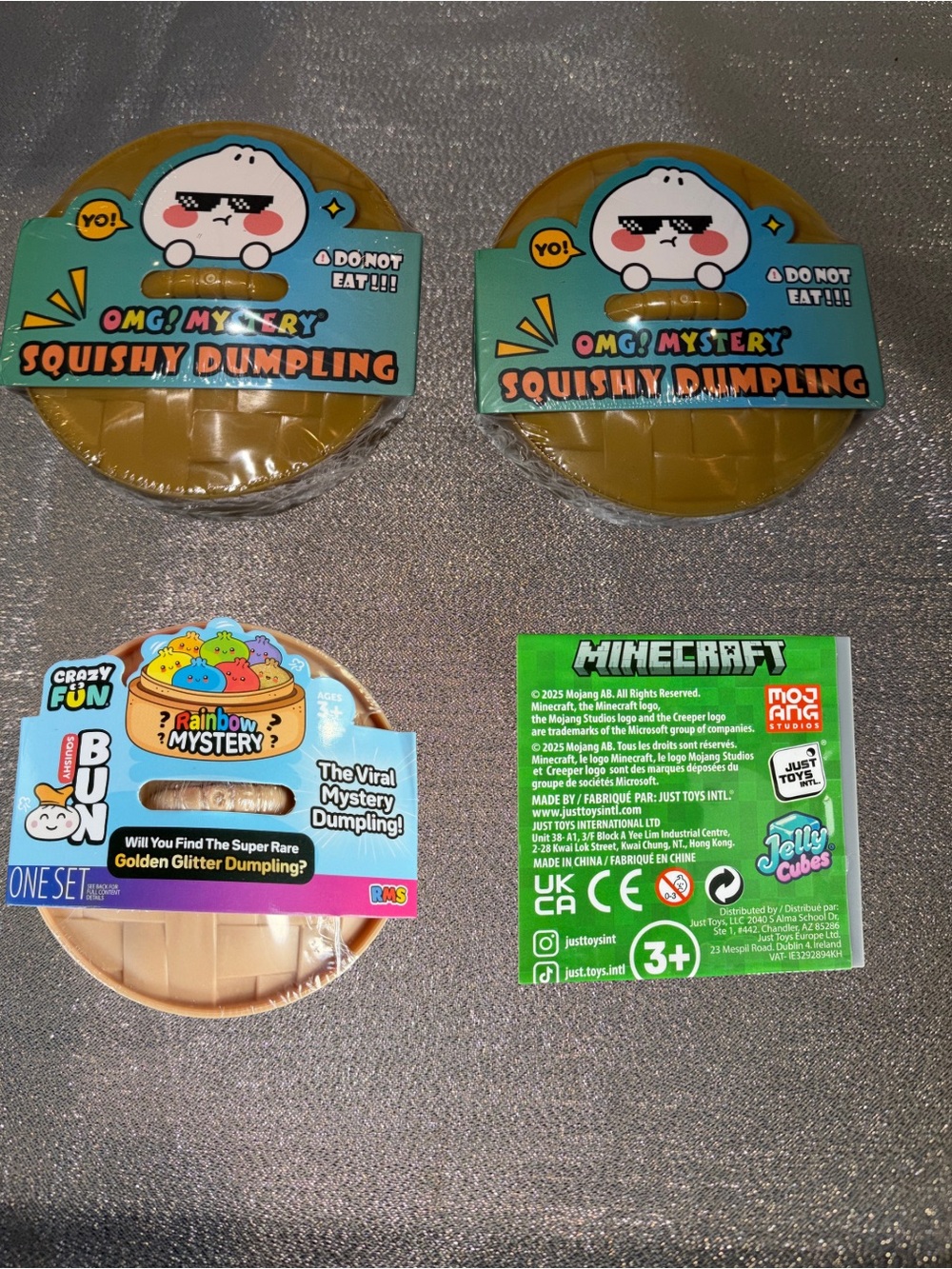 1 Mine Craft Jelly Cube, 1 Golden Glitter & 2 Viral OMG! Squishy Dumplings